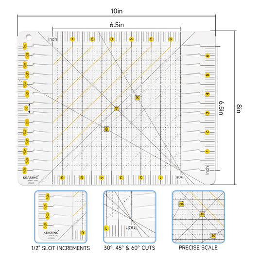Kearing 6.5” × 6.5” Slotted Cutting Ruler