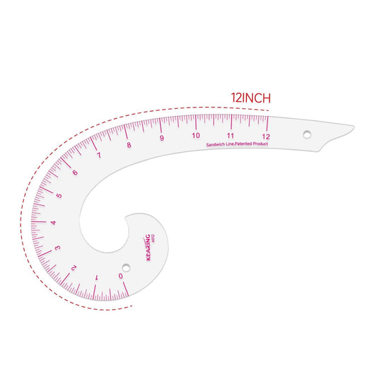 UK Comma Shaped French Curve Ruler for Pattern Making, Sewing, Quilting, Clear 12"