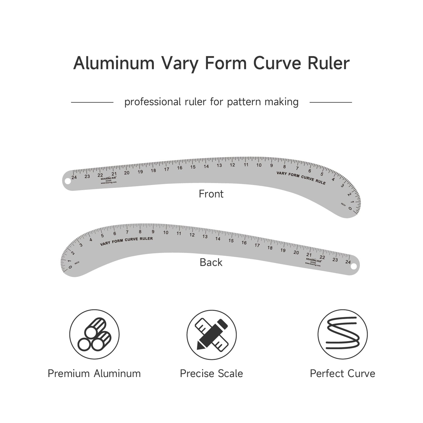 Kearing 24″ Aluminium Vary Form Curve Ruler – Professional Pattern Making Tool