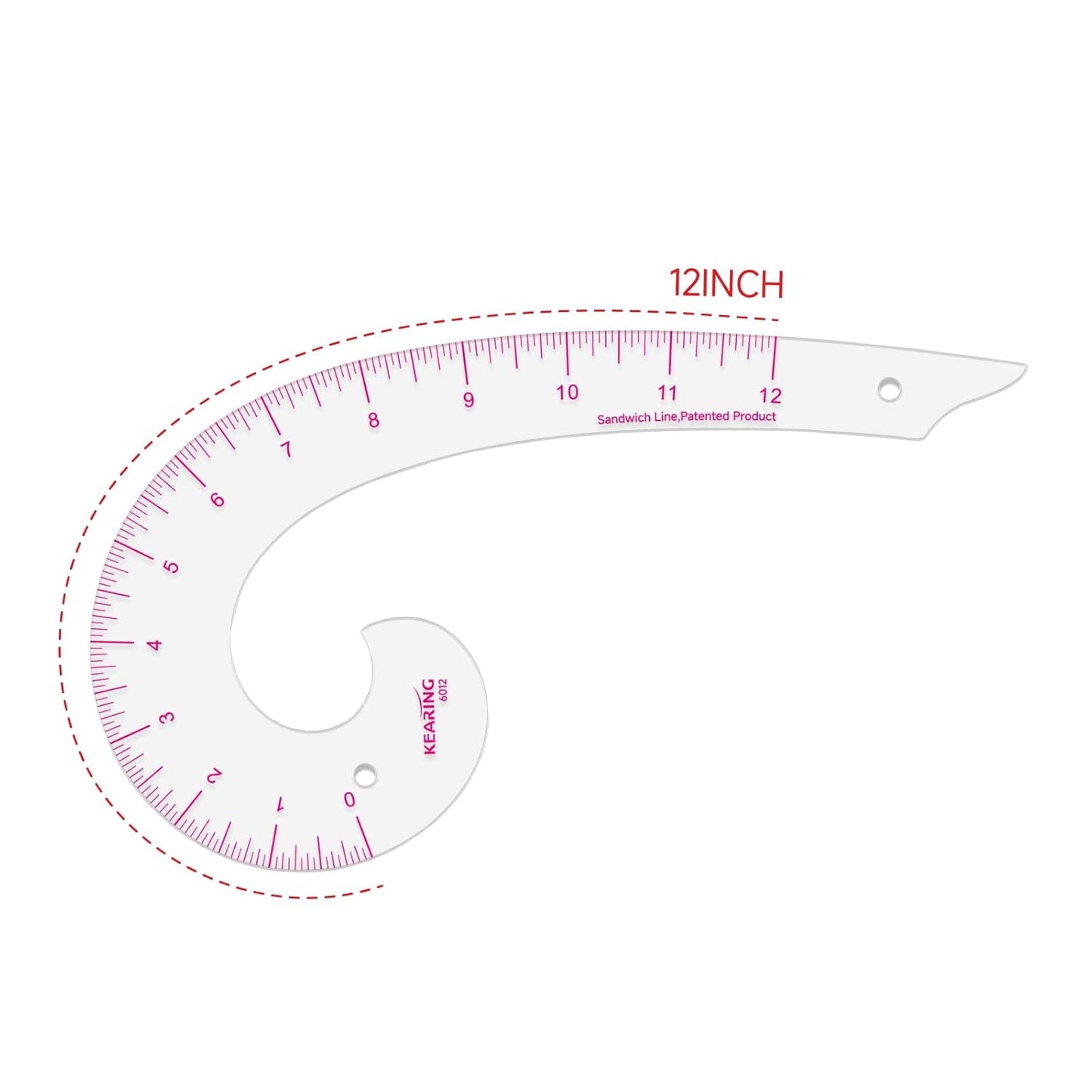UK Comma Shaped French Curve Ruler for Pattern Making, Sewing, Quilting, Clear 12"