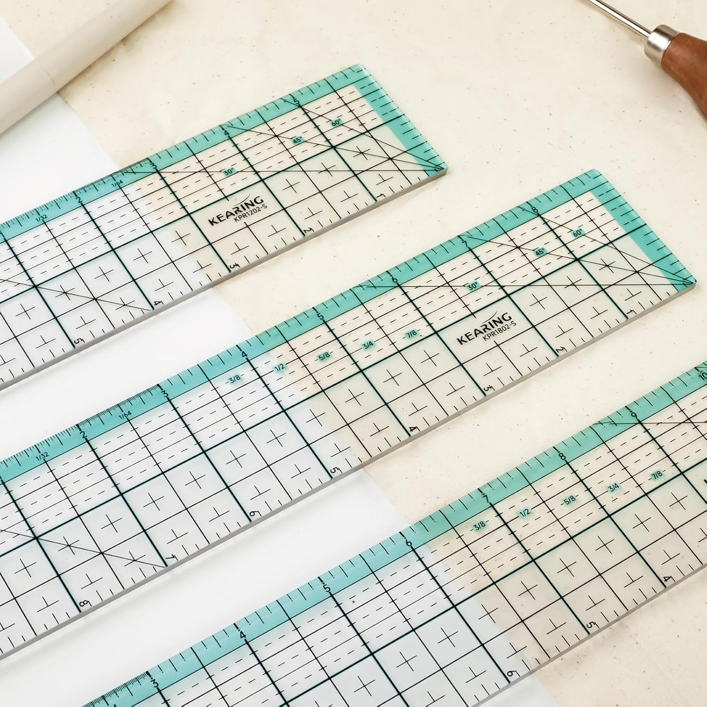 UK Kearing Quilting Ruler with Metal Edge – Non-Slip Acrylic Sewing Ruler for Fabric Cutting, 12", 18" or 24"