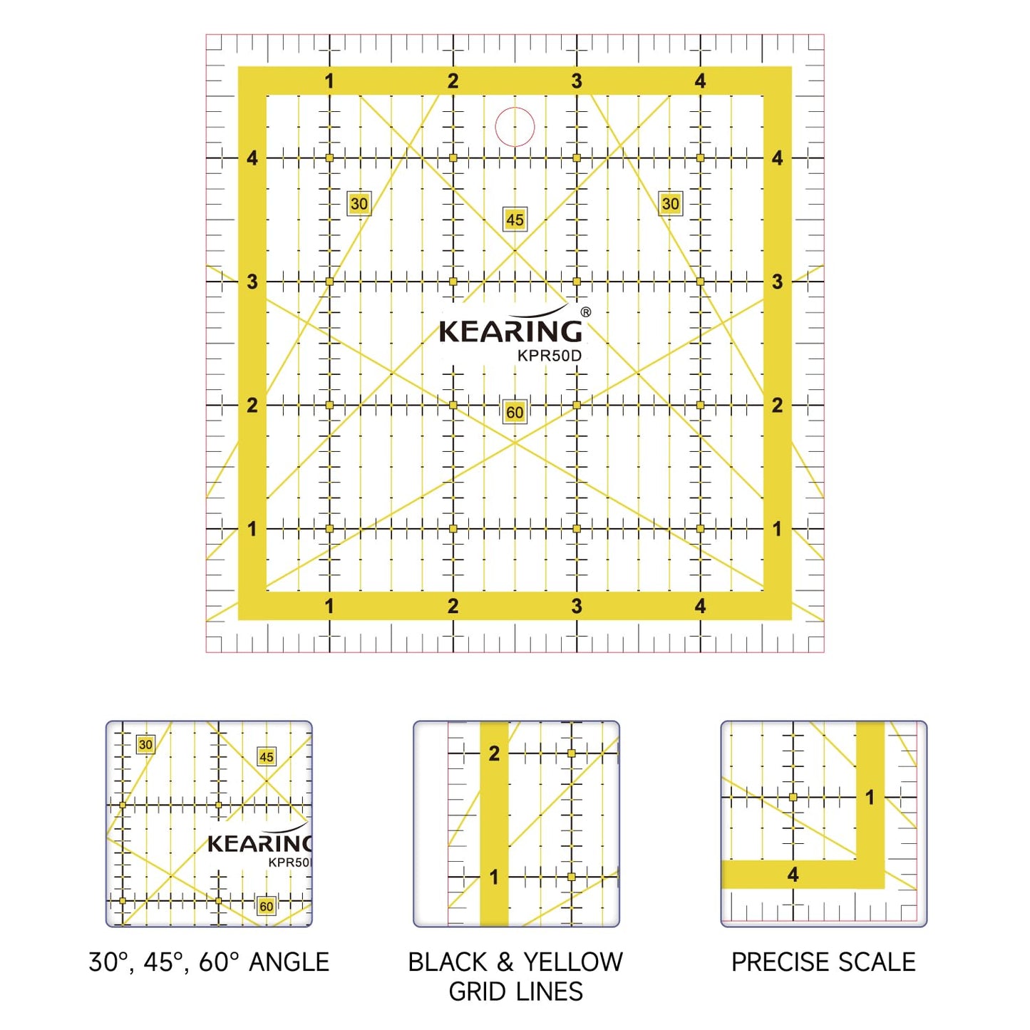 UK Square Quilting Ruler with Anti-Slip Back – Patchwork & Sewing Ruler in Multiple Sizes
